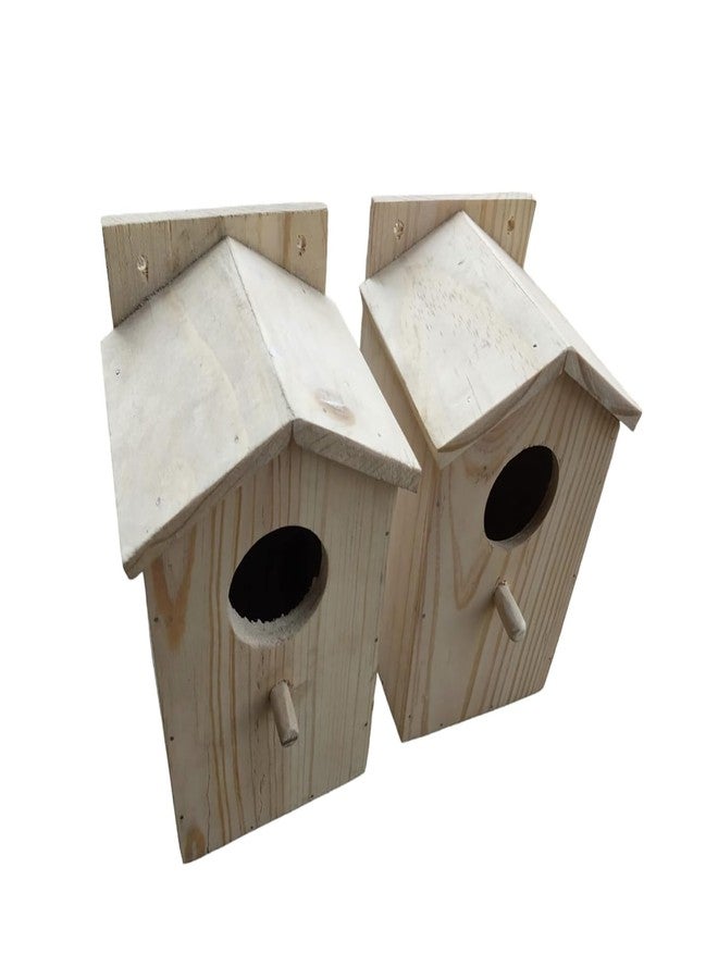 GLITZ Bird House Wooden Nest for Bird Sparrow Solid Wood Wall Mounted Hand Made Birdhouse - (Pack of 2) - Image 1